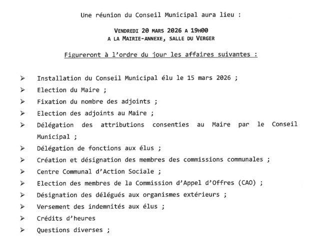 Réunion du Conseil Municipal le 23 avril