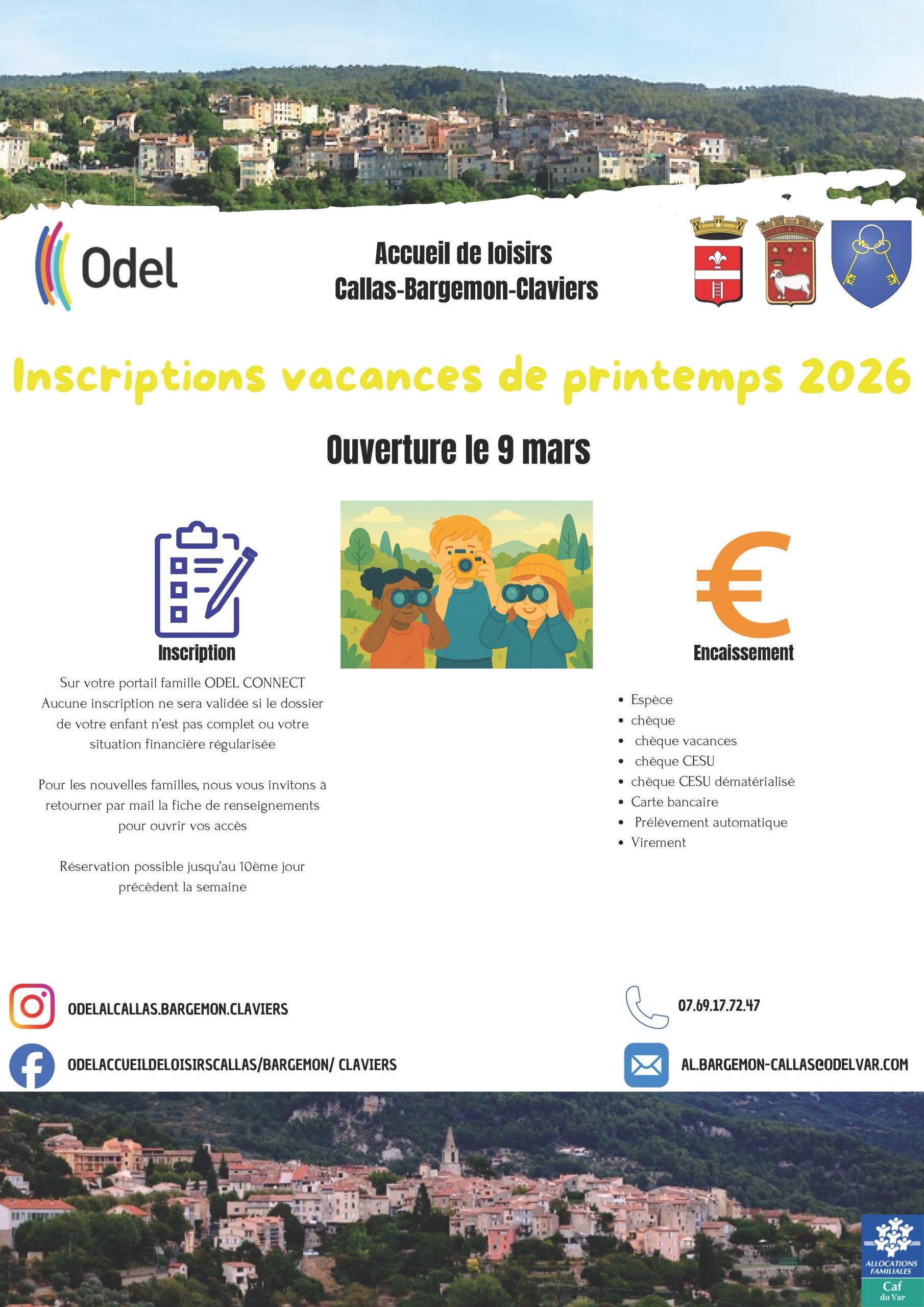 Inscription aux vacances de printemps 2026
