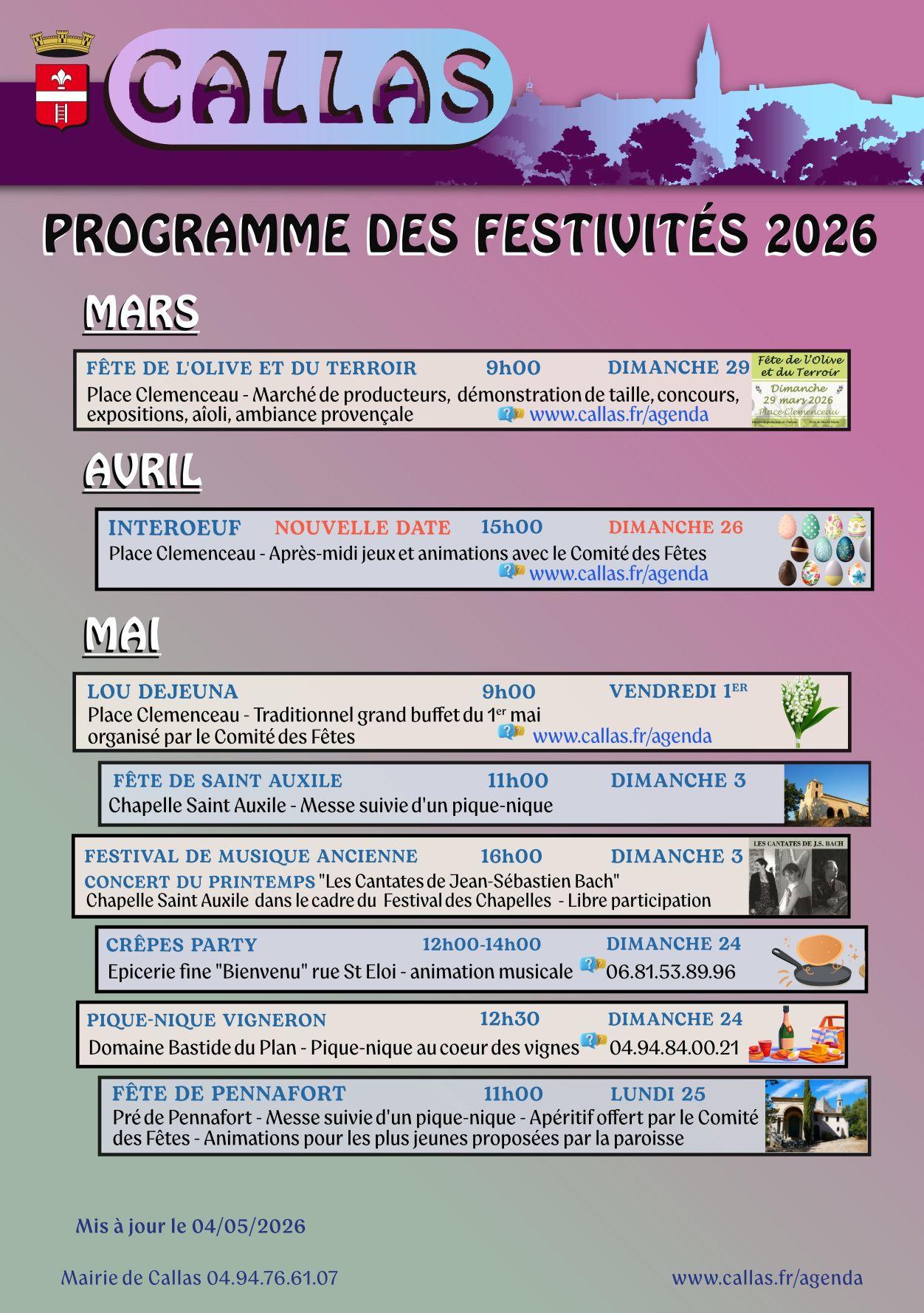Programme des festivités 2026