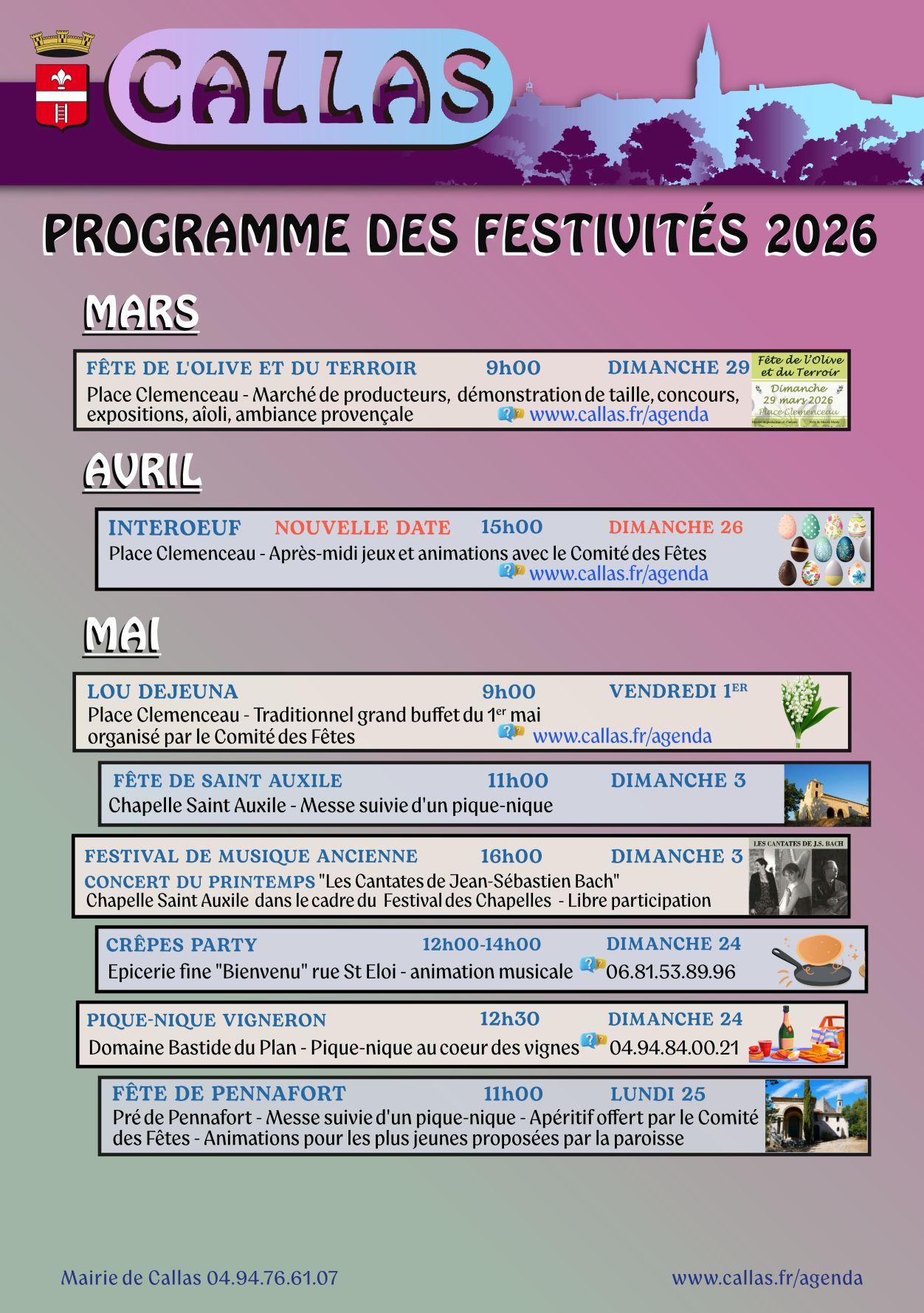 Programme des festivités 2026