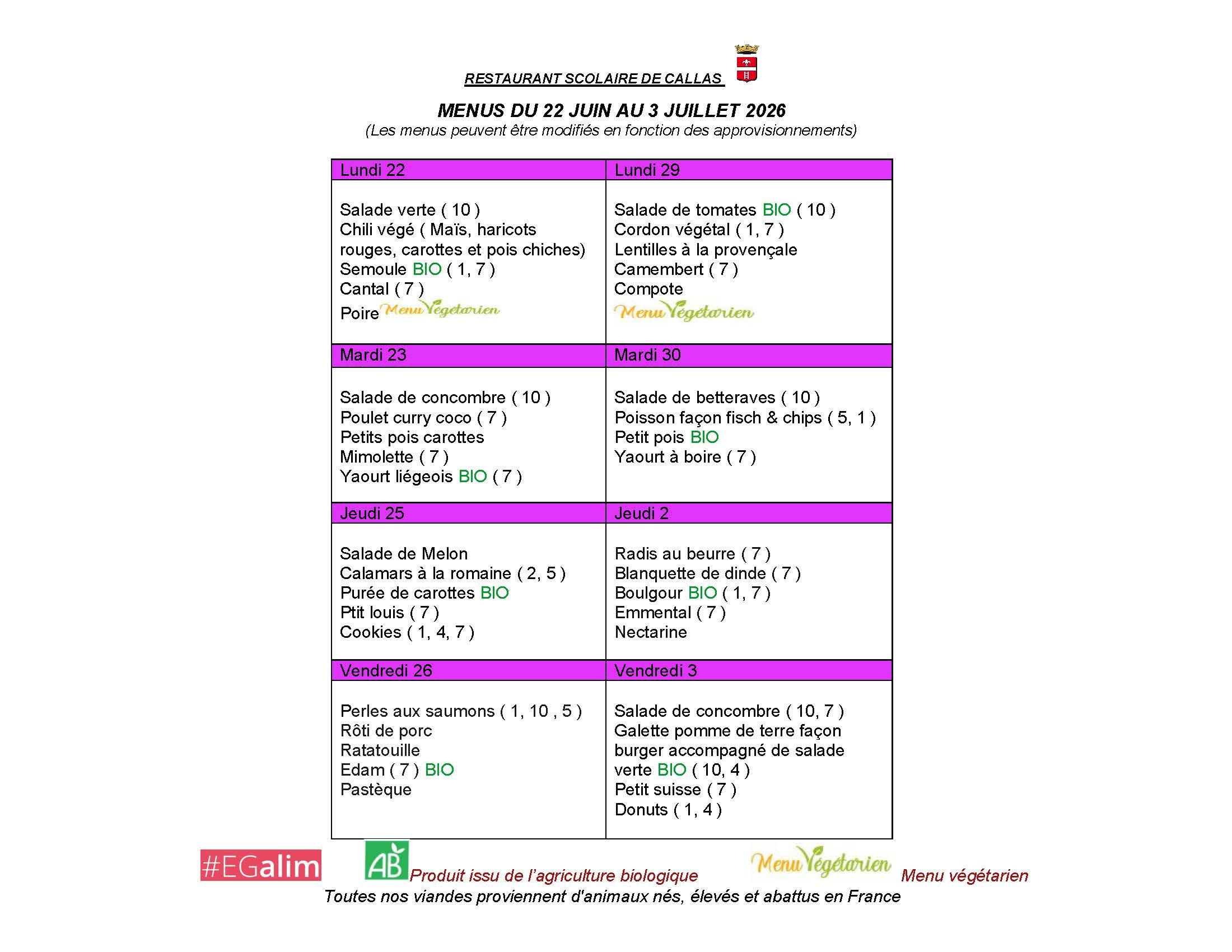 MENU juin juillet 1