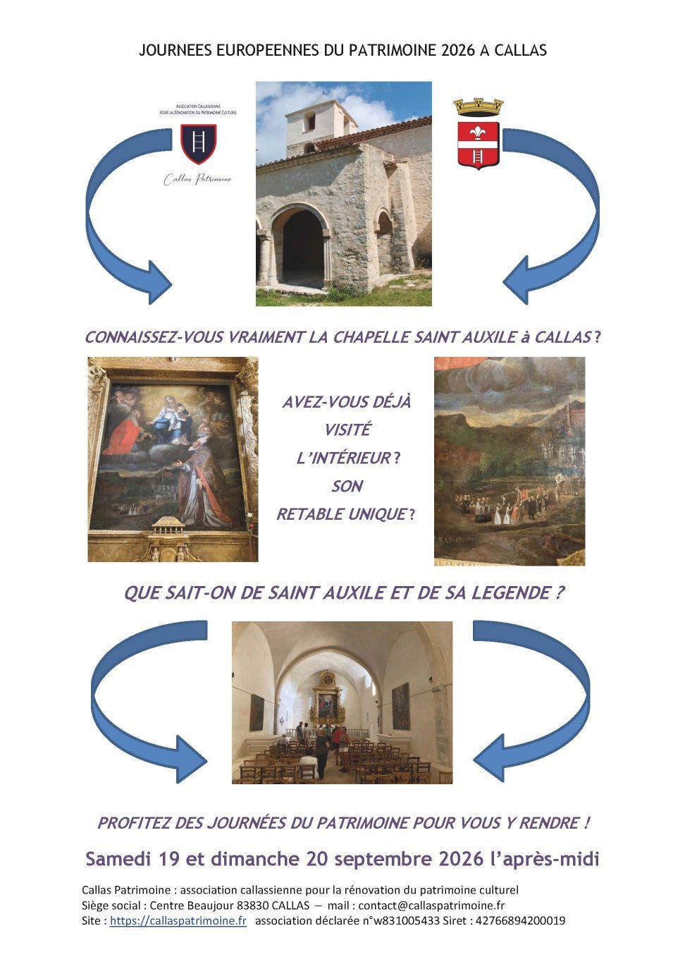 Journées du Patrimoine Européennes – Visite Chapelle St Auxile